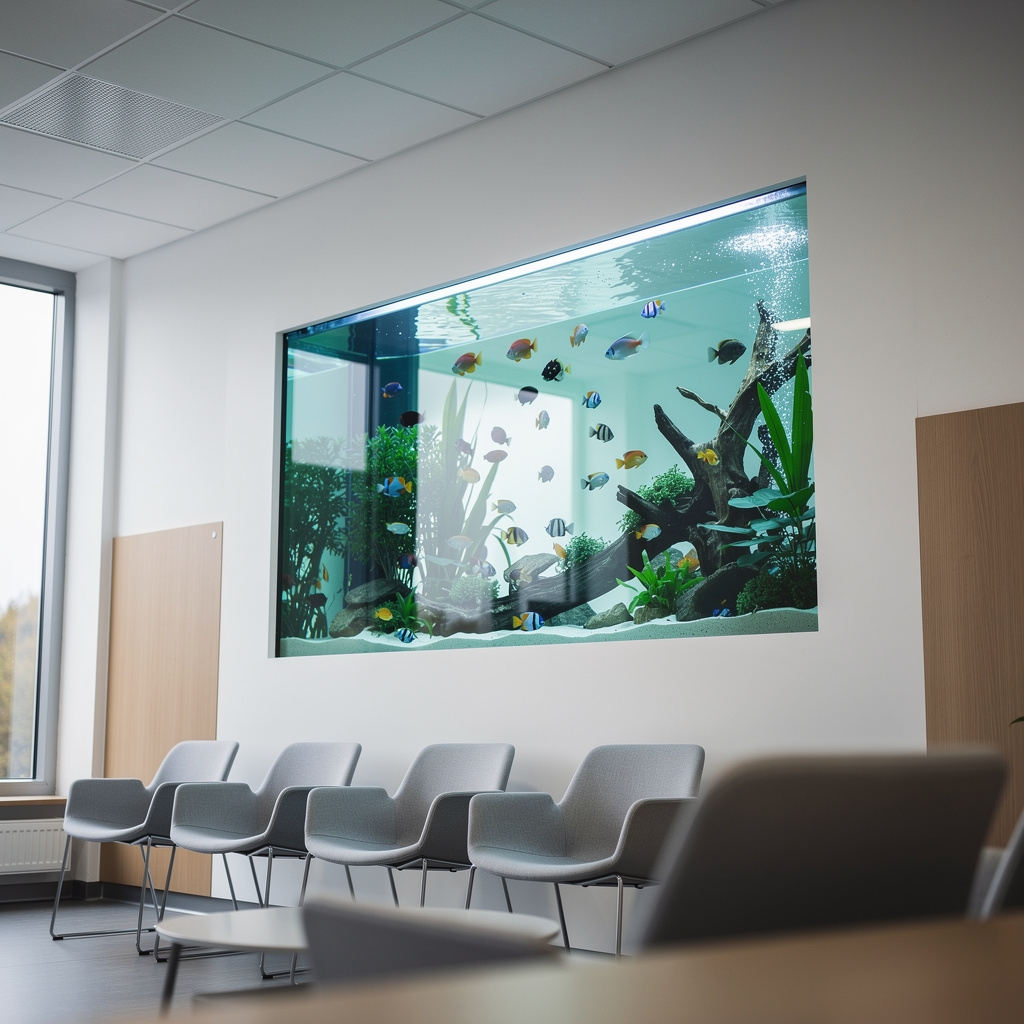 Gepflegtes Aquarium im Wartezimmer einer Arztpraxis